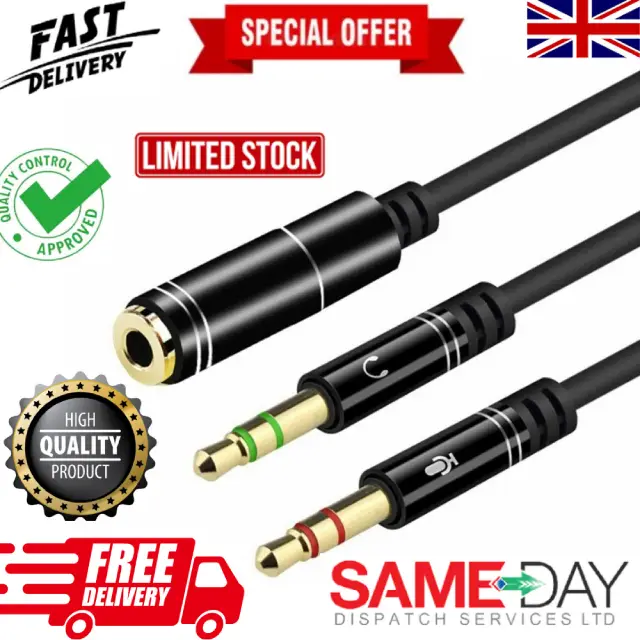 3.5mm Y Splitter | 2 Male to 1 Female Audio UK