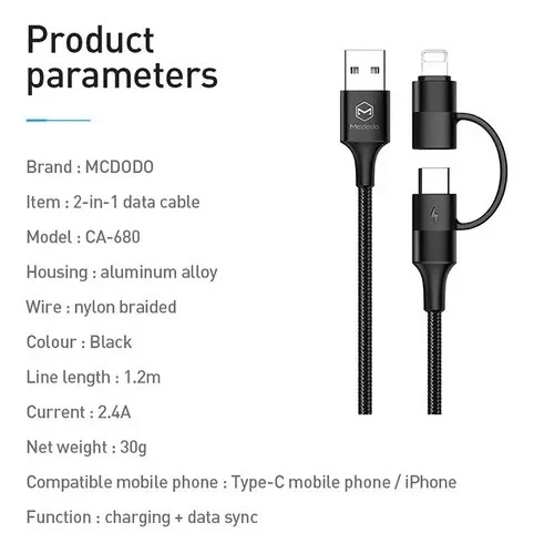 Mcdodo 2-in-1 USB-C Cable – Best Selling Product in UK - Image 3