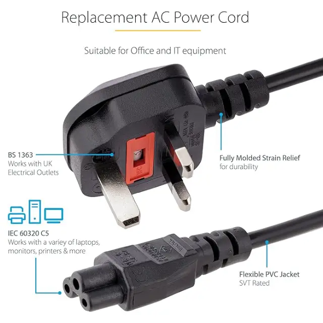 UK Laptop Power Cable | C5 3 Pin Power Lead Adapter - Image 3