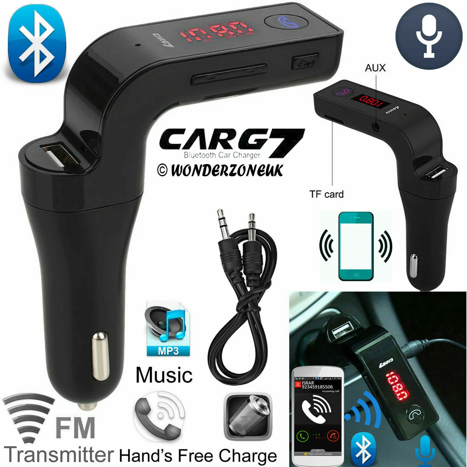 Bluetooth FM Transmitter for Car Accessories + USB Charger, Hands-Free - Image 2