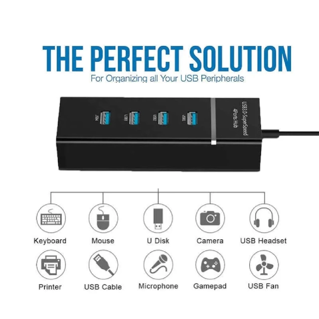 4 Port USB Hub | Fast 3.0 Splitter Black UK - Image 4