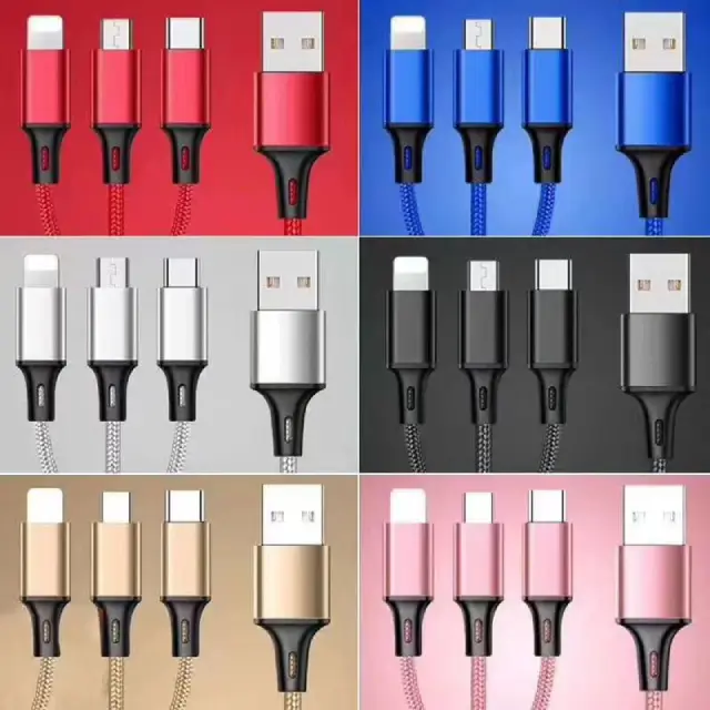 Multi USB Charger Cable In Black Color | 3 in 1 Fast Phone Wire UK - Image 2