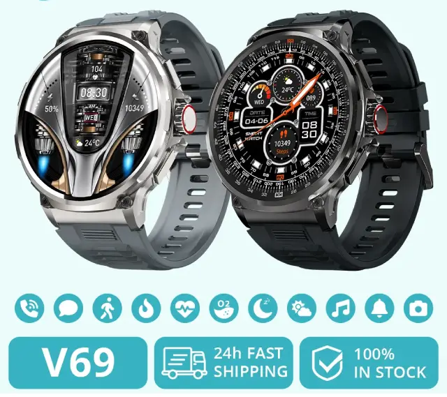 V69 Smart Watch for Men – 1.85" HD Touch Display Fitness Tracker with Bluetooth Calling – Best Selling Product in UK - Image 2