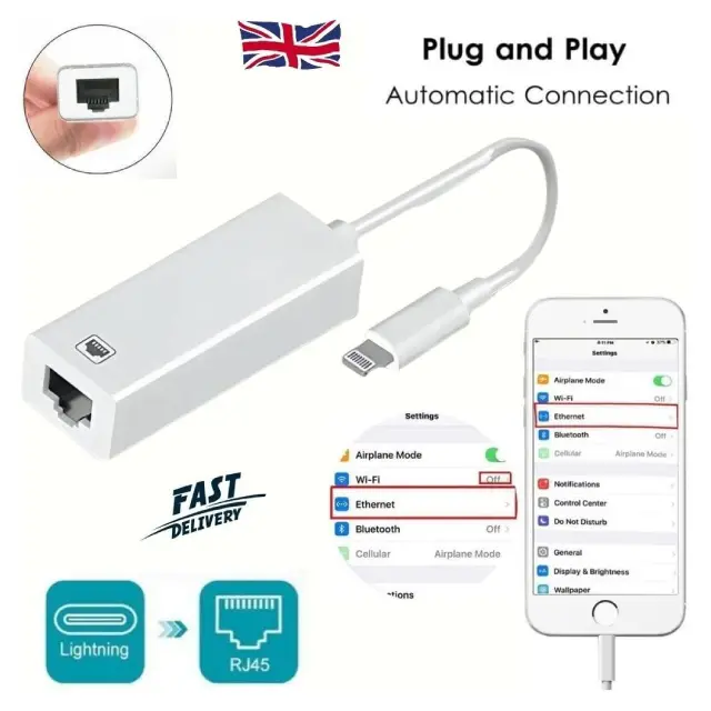 Lightning to Ethernet Adapter | Fast RJ45 iPhone Network UK