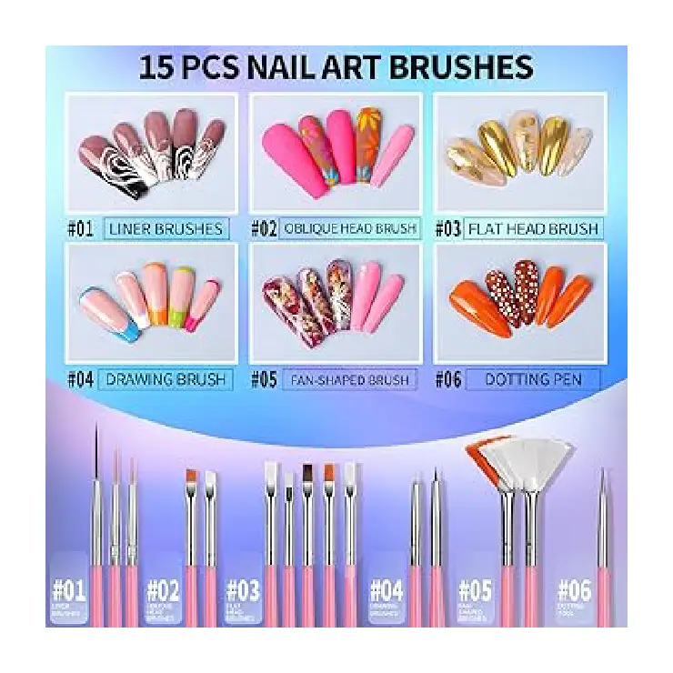 15-Piece Nail Art Brush Set – Dotting, Painting & Design Tools for UV Gel & Acrylic Nails – Best Selling Product in UK - Image 3