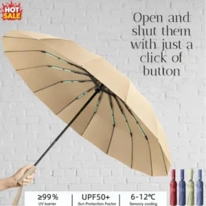 Windproof Automatic Umbrella | Strong Foldable Beige UK